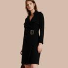 Burberry Burberry Buckle Detail Satin-back Crepe Trench Dress, Size: 02, Black