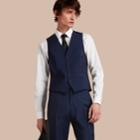 Burberry Burberry Slim Fit Wool Mohair Waistcoat, Size: 40, Blue
