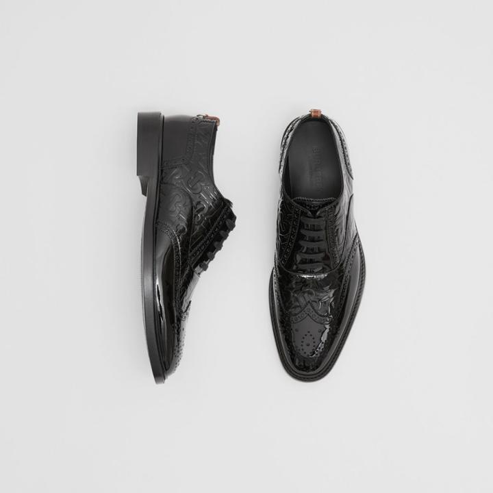 Burberry Burberry D-ring Detail Monogram Patent Leather Brogues, Size: 41, Black