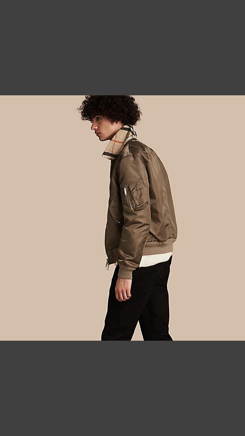 Burberry Satin Bomber Jacket With Check Undercollar