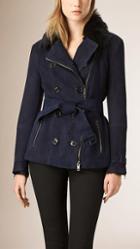Burberry Zip Detail Shearling Trench Jacket