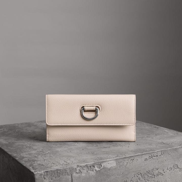 Burberry Burberry D-ring Grainy Leather Continental Wallet, Beige