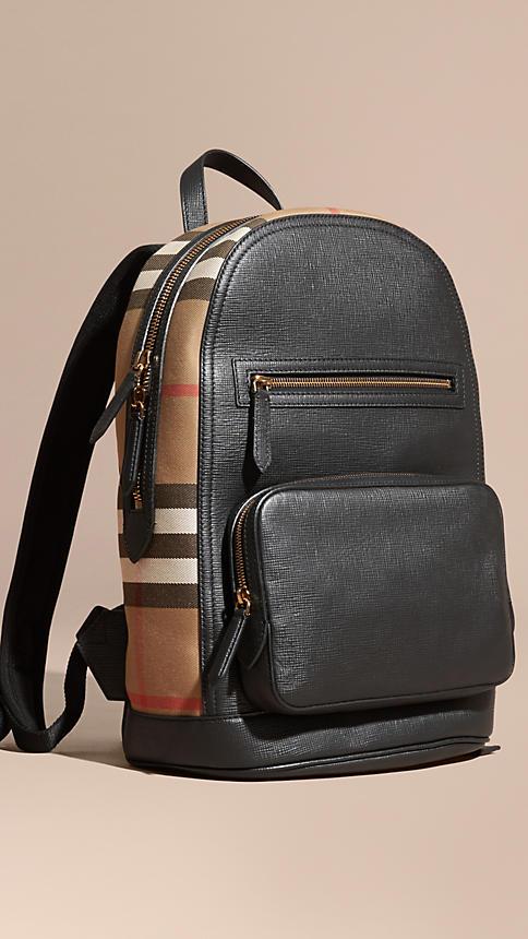 Burberry Textured Leather And House Check Backpack