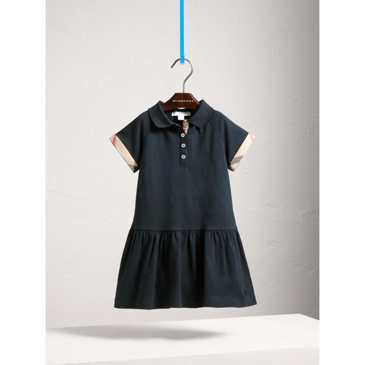 Burberry Burberry Dropped-waist Stretch Cotton Piqu Dress, Size: 8y, Blue