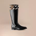 Burberry Burberry House Check Detail Riding Boots, Size: 35, Black