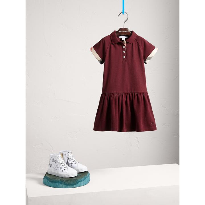 Burberry Burberry Dropped-waist Stretch Cotton Piqu Dress, Size: 6y, Red
