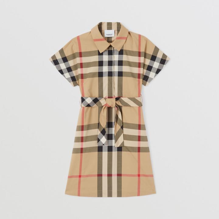 Burberry Burberry Childrens Check Stretch Cotton Tie-waist Shirt Dress, Size: 10y