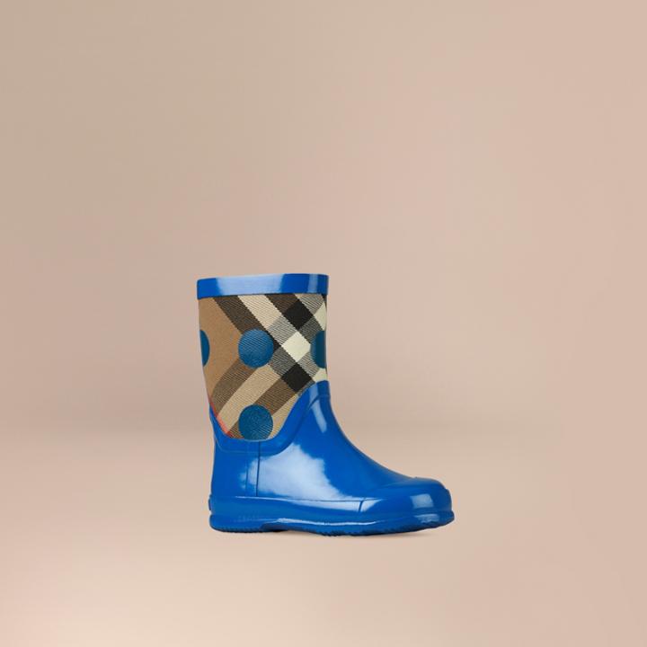 Burberry Burberry Check And Dot Print Rain Boots, Size: 28, Blue