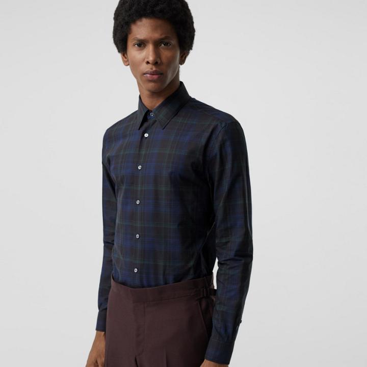 Burberry Burberry Slim Fit Tartan Cotton Shirt, Size: 14.5, Black