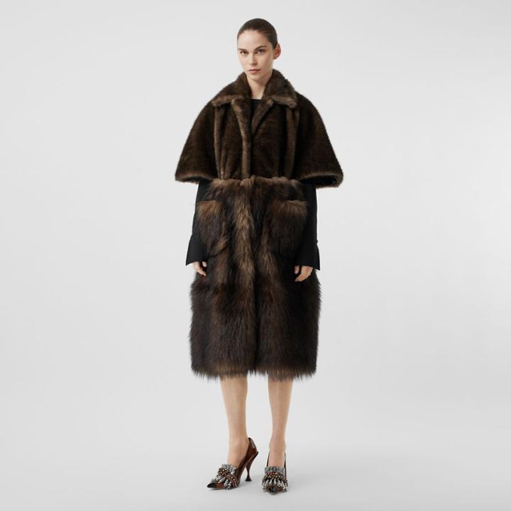 Burberry Burberry Faux Fur Cape Coat, Size: 02, Brown