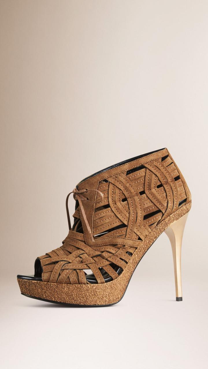 Burberry Burberry Woven Suede Ankle Boots, Size: 39.5, Brown