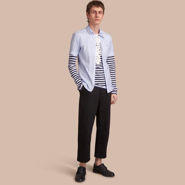 Burberry Burberry Short-sleeve Striped Cotton Seersucker Shirt, Size: M, Blue