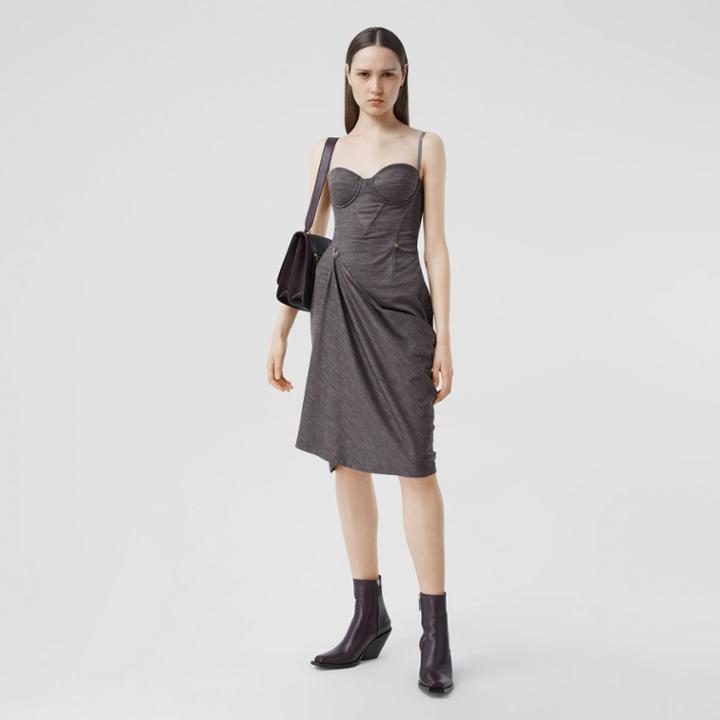 Burberry Burberry Asymmetric Technical Wool Corset Dress, Size: 02, Grey