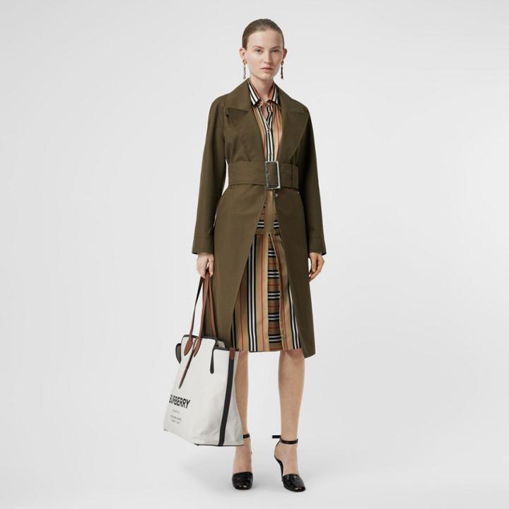 Burberry Burberry Box Pleat Detail Icon Stripe A-line Skirt, Size: 04, Beige