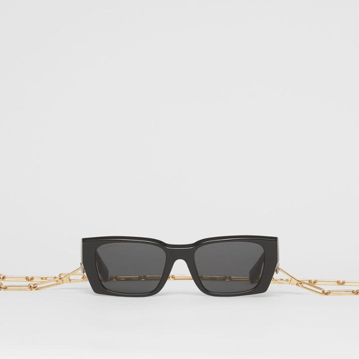 Burberry Burberry B Motif Rectangular Frame Sunglasses With Necklace, Black
