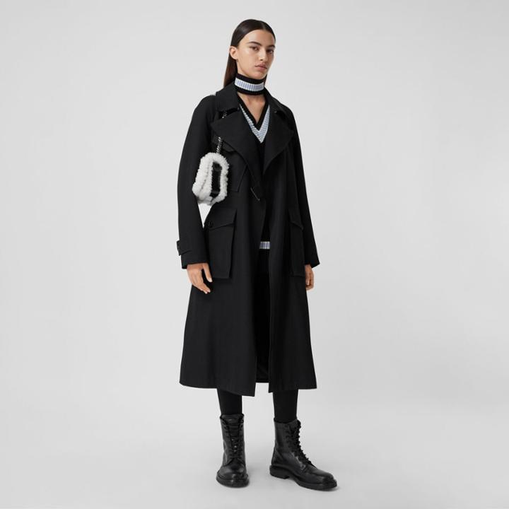 Burberry Burberry Technical Wool Tielocken Coat, Size: 08, Black
