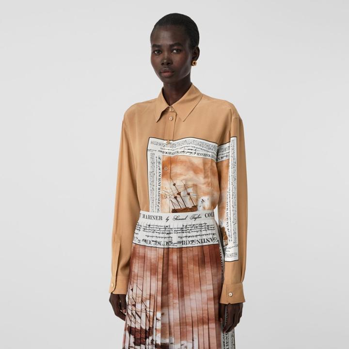 Burberry Burberry Mariner Print Silk Oversized Shirt, Size: 00, Brown