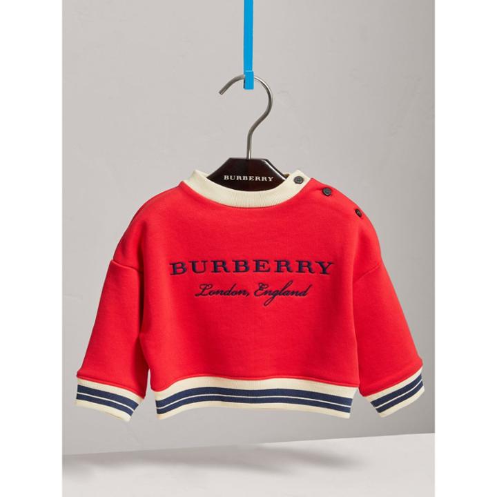 Burberry Burberry Contrast Stripe Embroidered Cotton Sweatshirt, Size: 3y, Orange