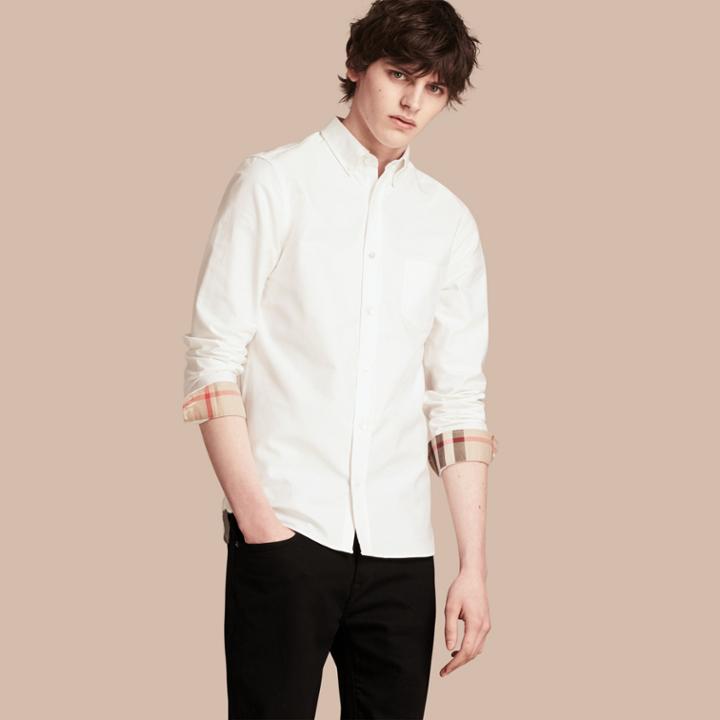 Burberry Burberry Check Detail Cotton Oxford Shirt, Size: Xs, White