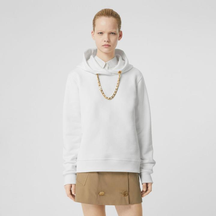 Burberry Burberry Chain Detail Cotton Hoodie, Size: S, White