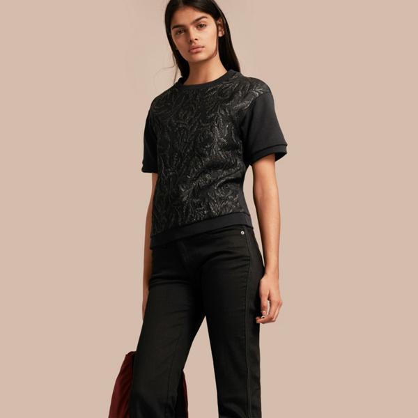 Burberry Short-sleeved Jacquard-front Cotton Blend Sweatshirt