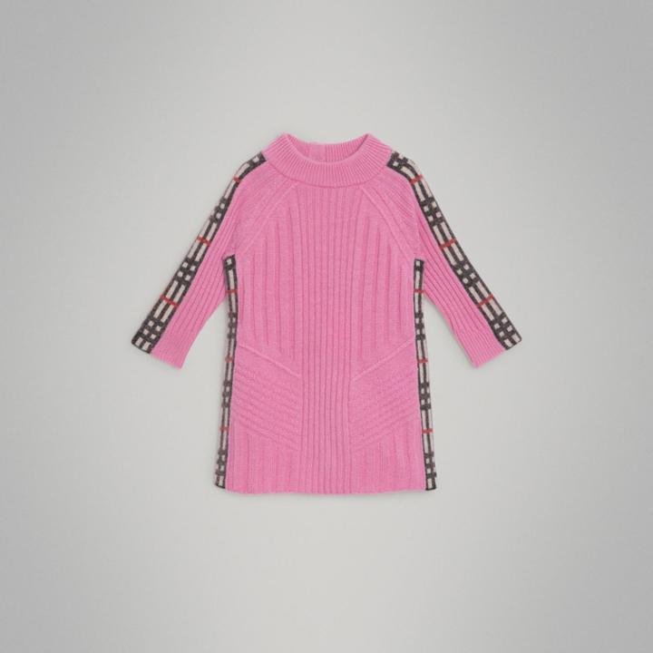 Burberry Burberry Check Detail Wool Cashmere Dress, Size: 18m, Pink