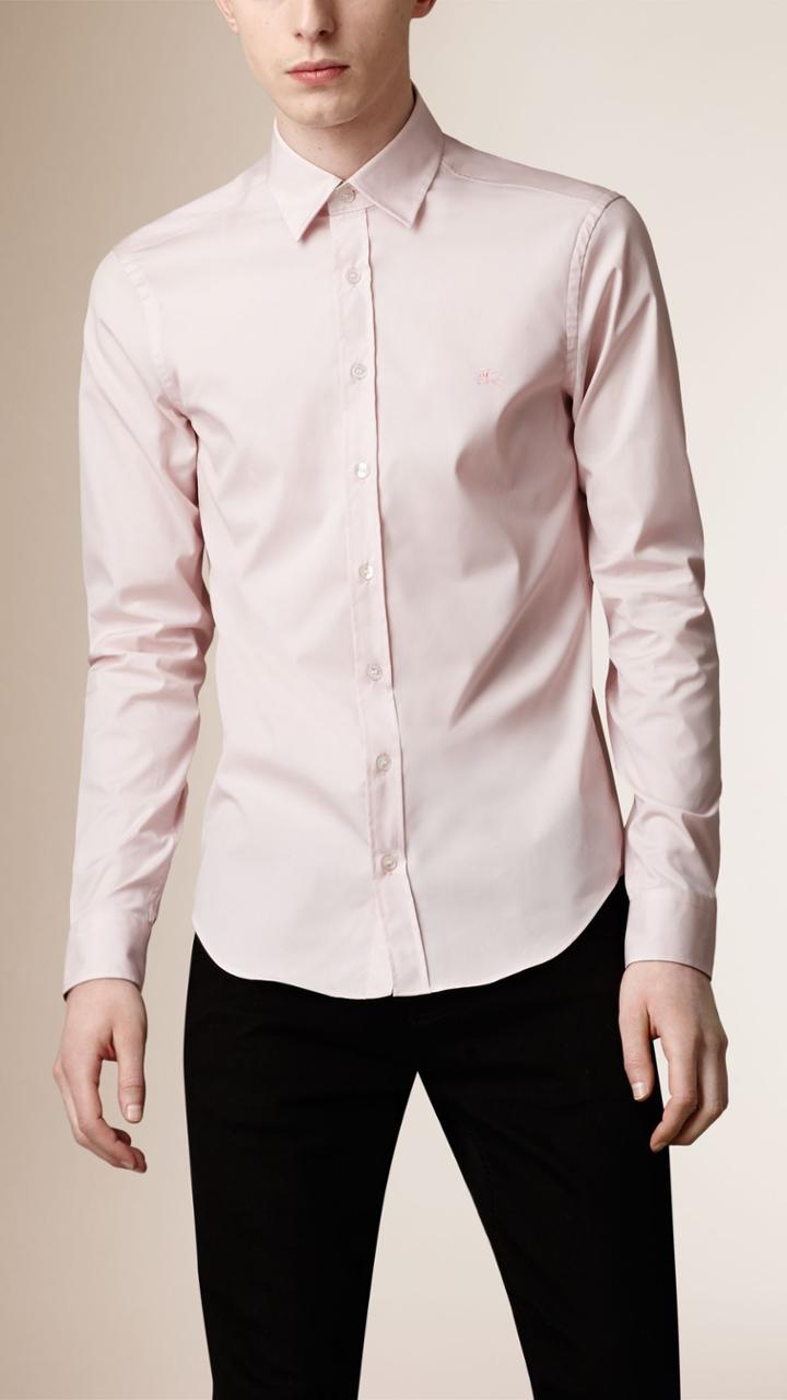 Burberry Burberry Check Detail Stretch-cotton Shirt, Size: Xs, Pink