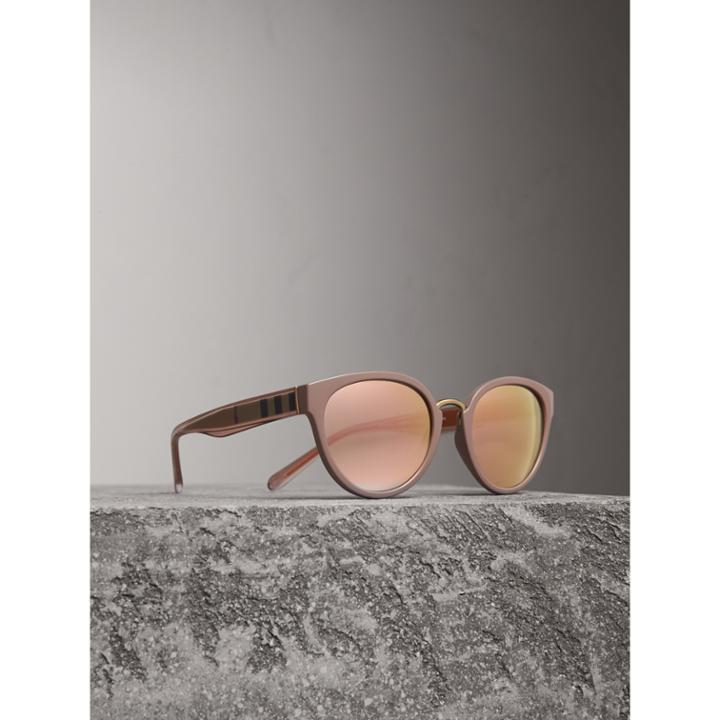 Burberry Burberry Check Detail Mirrored Cat-eye Frame Sunglasses, White