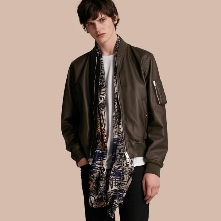 Burberry Burberry Lightweight Lambskin Bomber Jacket, Green