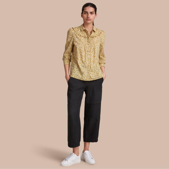 Burberry Burberry Ruffle Yoke Floral Print Cotton Shirt, Size: 08, Yellow