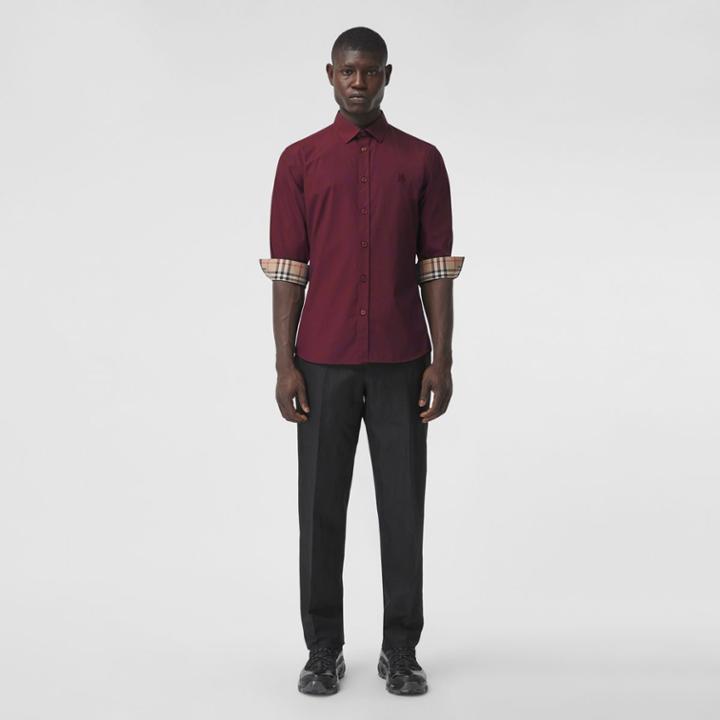 Burberry Burberry Slim Fit Monogram Motif Stretch Cotton Poplin Shirt