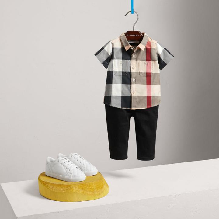 Burberry Burberry Short-sleeve Check Cotton Shirt, Size: 9m, Beige