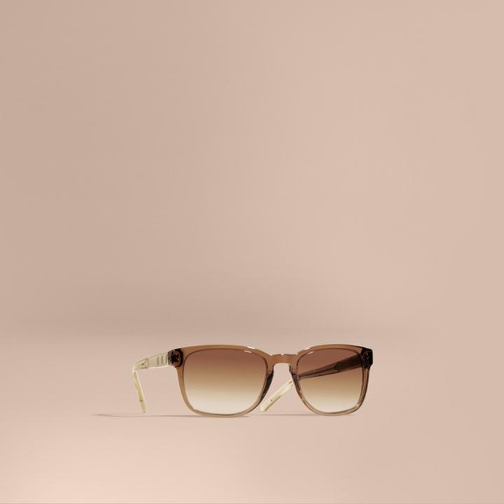 Burberry Burberry Check Detail Square Frame Sunglasses, Beige