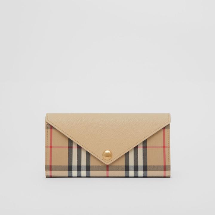 Burberry Burberry Vintage Check And Leather Continental Wallet, Beige