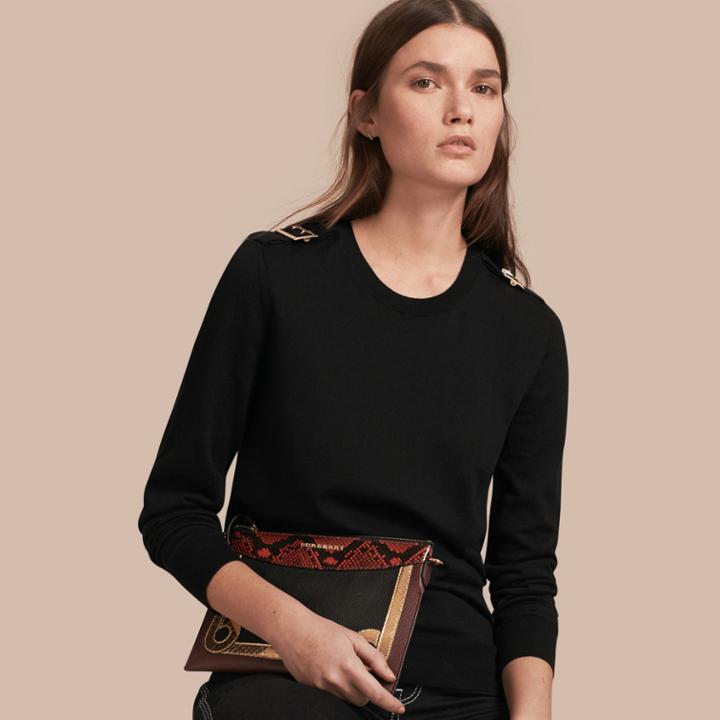 Burberry Burberry Buckle Detail Merino Wool Sweater, Black