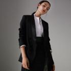 Burberry Burberry Silk Satin Detail Wool Tailored Jacket, Size: 06, Black