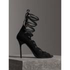 Burberry Burberry Scalloped Suede Lace-up Sandals, Size: 35, Black