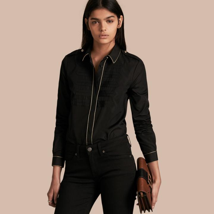 Burberry Burberry Piped Jacquard Cotton Shirt, Size: 02, Black