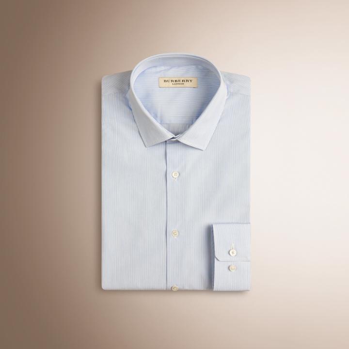 Burberry Burberry Slim Fit Striped Cotton Poplin Shirt, Size: 15.5, Blue