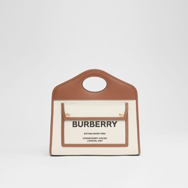 Burberry Burberry Small Two-tone Canvas And Leather Pocket Tote, Brown