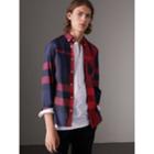 Burberry Burberry Button-down Collar Check Stretch Cotton Blend Shirt, Size: Xxl, Red