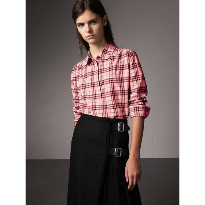 Burberry Burberry Stitched Beadwork Detail Check Cotton Shirt, Size: 04