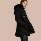 Burberry Burberry Detachable Fur Trim Wool Duffle Coat, Size: 04, Black