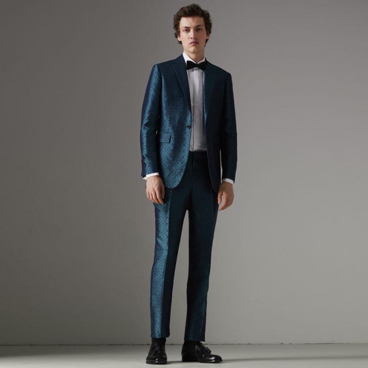 Burberry Burberry Soho Fit Geometric Silk Jacquard Suit, Size: 44r, Blue