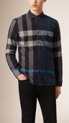 Burberry Burberry Exploded Check Cotton Flannel Shirt, Size: Xxxlsf, Blue
