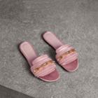 Burberry Burberry Link Detail Satin And Leather Slides, Size: 37, Pink