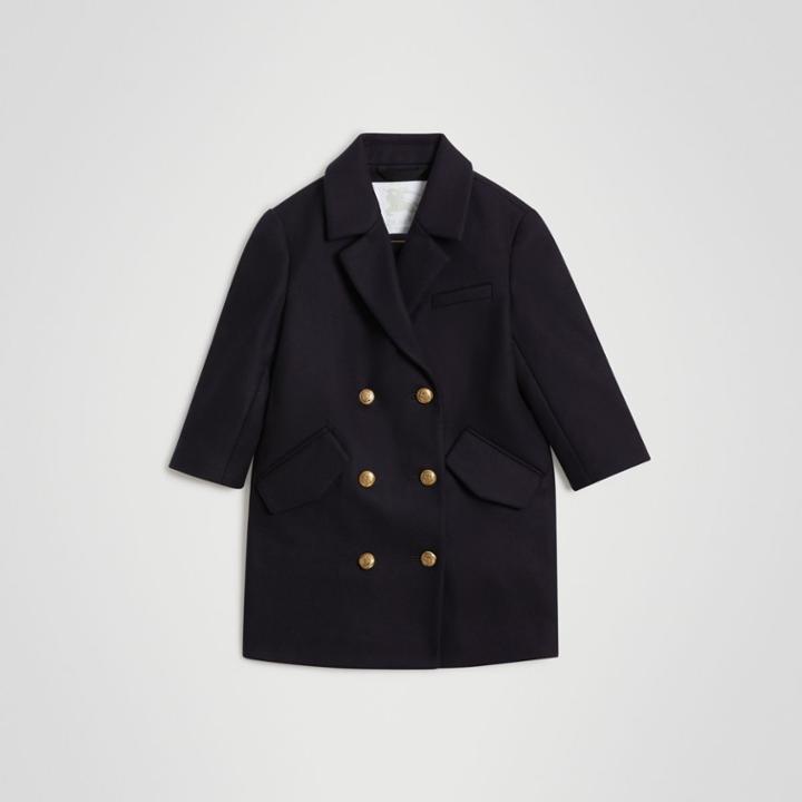 Burberry Burberry Childrens Crested Button Wool Pea Coat, Size: 10y, Blue