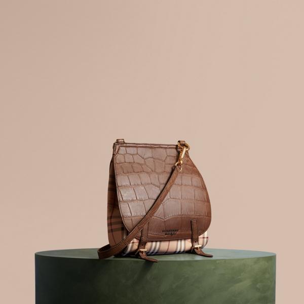 Burberry The Small Bridle Bag In Alligator And Haymarket Check
