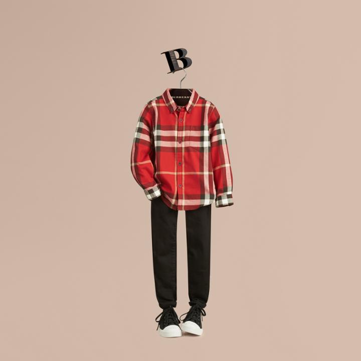 Burberry Burberry Check Cotton Flannel Button-down Shirt, Size: 4y, Red