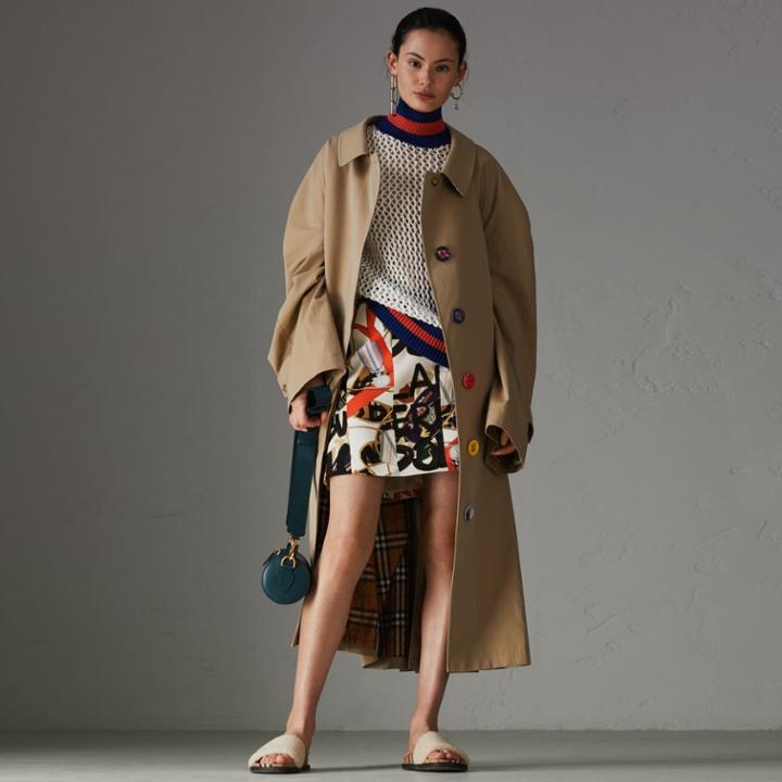 Burberry Burberry Graffiti Archive Scarf Print Silk Wool Mini Skirt, Size: 00, Beige